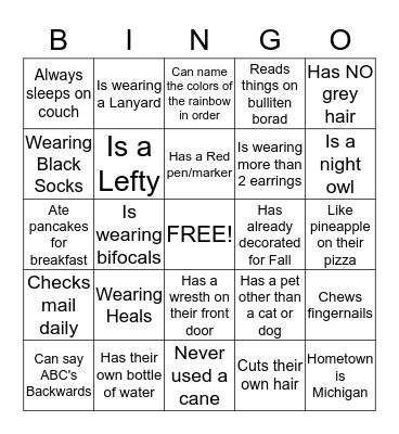 PEOPLE BINGO Card