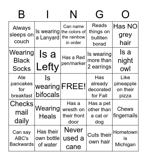 PEOPLE BINGO Card