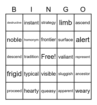 Vocabulary 1 Bingo Card