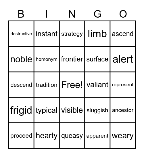 Vocabulary 1 Bingo Card