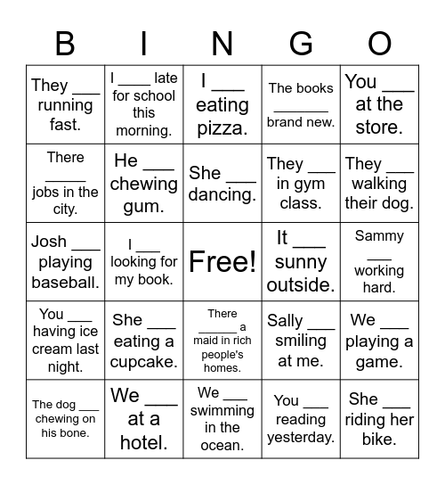 Was & Were Bingo Card