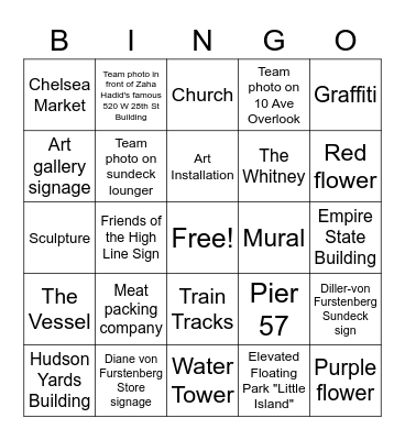 HPS Managers High Line Scavenger Hunt Bingo Card