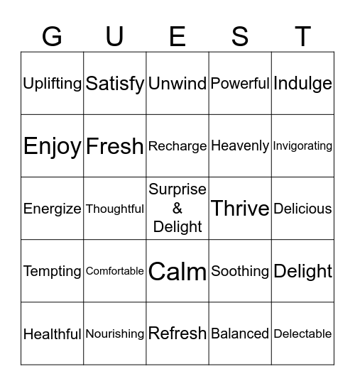 WESTIN WORDS BINGO Card