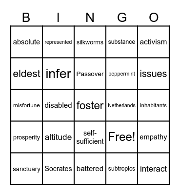 National Reading Vocabulary - Week 26 Bingo Card