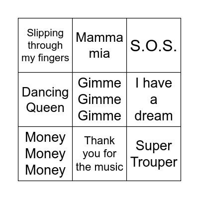 ABBA Bingo Card