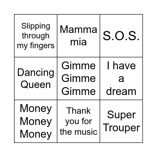 ABBA Bingo Card