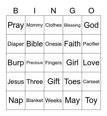 Baby Shower Bingo Card