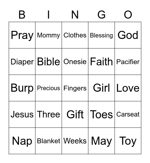 Baby Shower Bingo Card