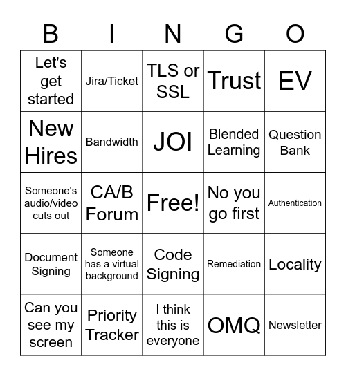 Training Team Bingo Card