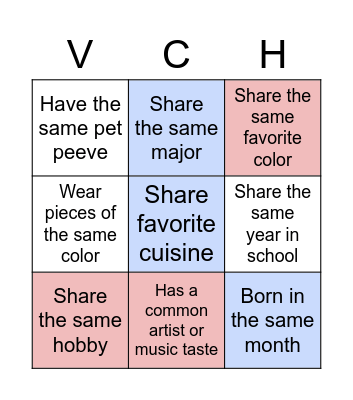 VCH Banquet Bingo Card