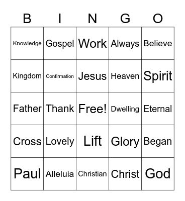 May 22 Worship Bingo (Listen for words you hear during worship and mark them)  No prizes - just for fun Bingo Card
