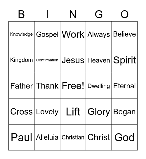 May 22 Worship Bingo (Listen for words you hear during worship and mark them)  No prizes - just for fun Bingo Card