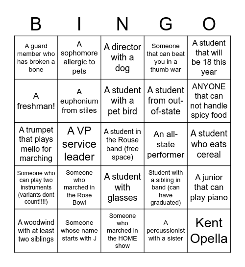 Band BINGO!! Bingo Card