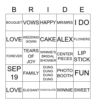 WINNIE & ALEX 2015 Bingo Card