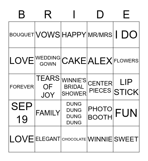 WINNIE & ALEX 2015 Bingo Card