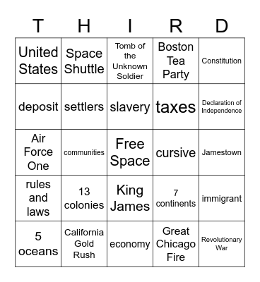 Social Studies Bingo Card