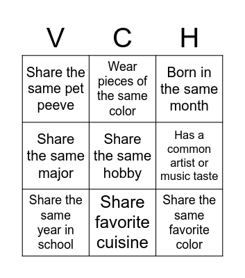 VCH Banquet Bingo Card