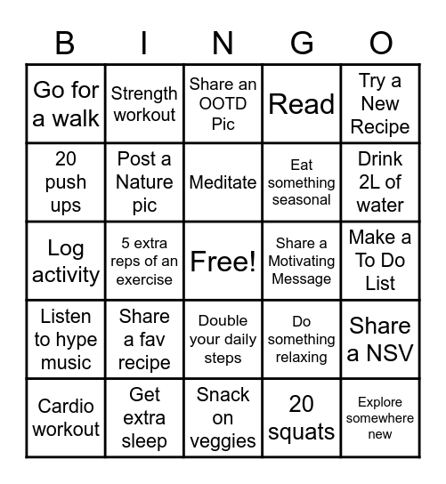 Week 6 Bingo Card