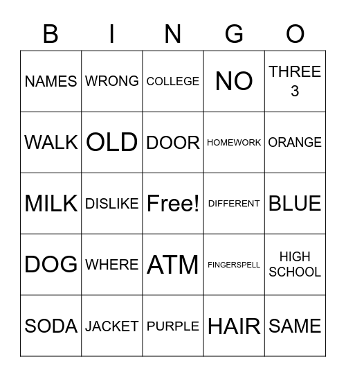ASL Bingo Card