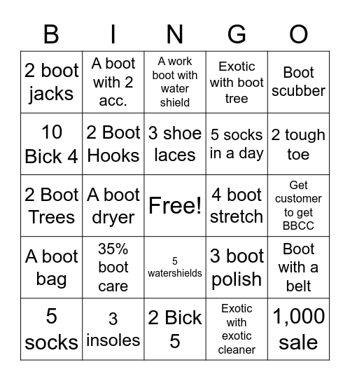 Boot Care BINGO Card