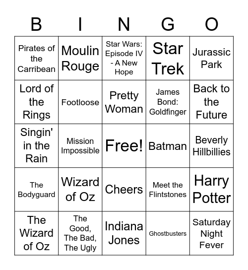 Iconic Movie - Music Bingo Card