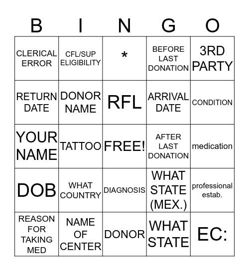 BS400 Bingo Card