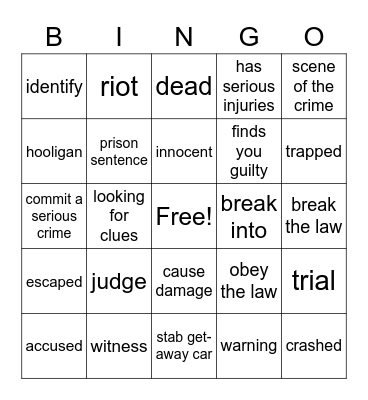 Crime Vocabulary Bingo Card