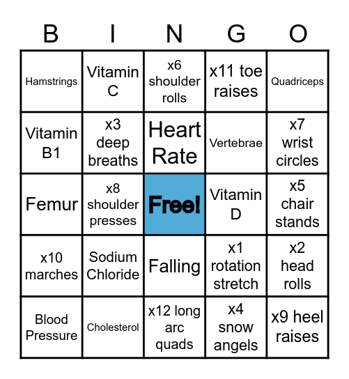 Health and Wellness Bingo Card