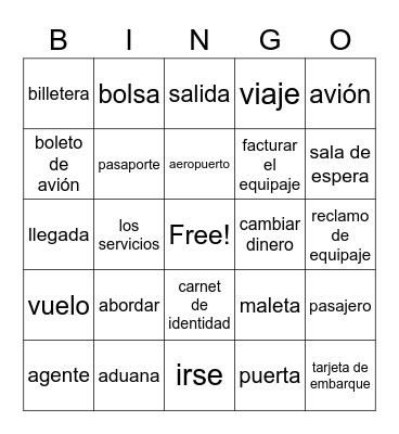 El Aeropuerto Bingo Card
