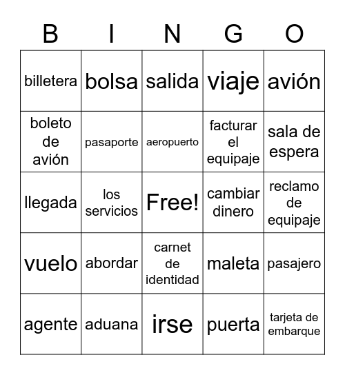 El Aeropuerto Bingo Card