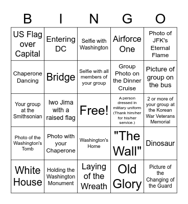 Washington DC BINGO Card