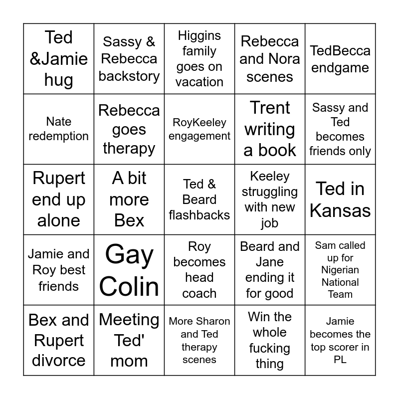 Ted Lasso S3 Bingo Card