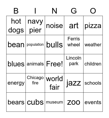 shira's awesome Chicago bingo Card