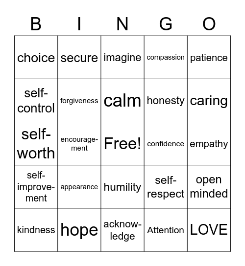 Empathy Bingo Card