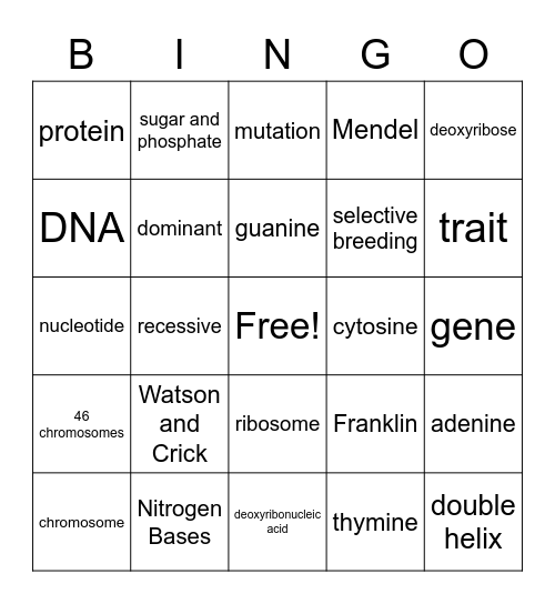 DNA Bingo Card