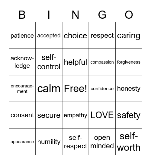 Empathy Bingo Card