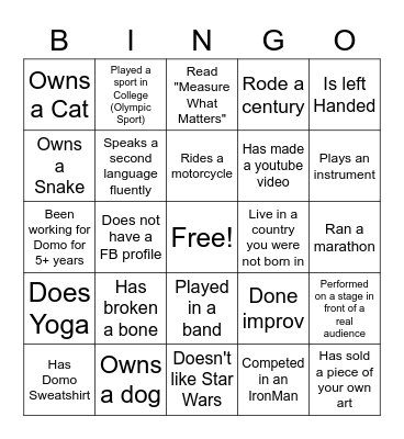 Domosapien Bingo Card