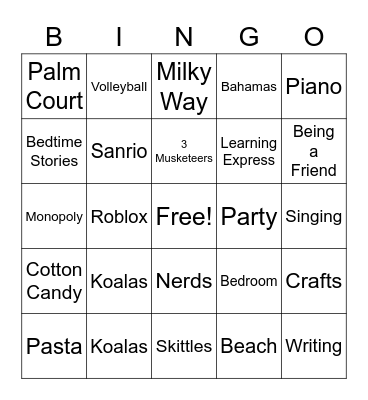 AVA'S BIRTHDAY BINGO Card