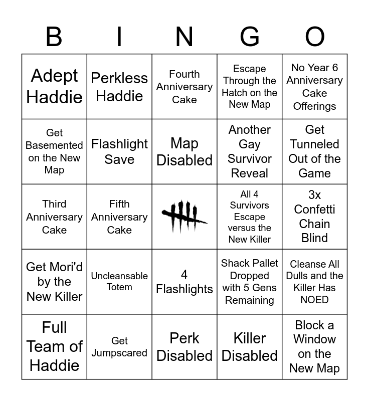 DBD Anniversary Update Bingo Card