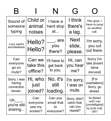 Conference Call Bingo Card