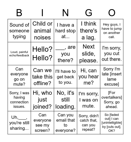 Conference Call Bingo Card