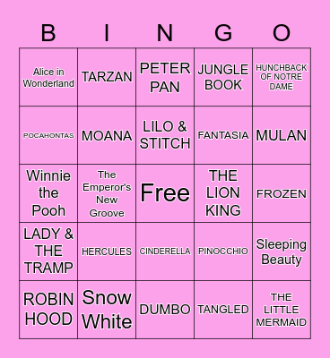 DISNEY Bingo Card