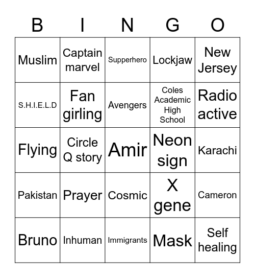 Ms Marvel Bingo Card