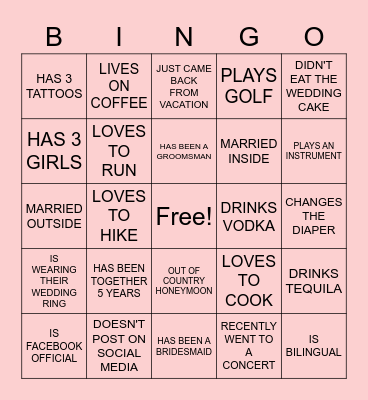 WEDDINGO Bingo Card