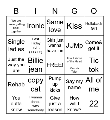 Name That Tune Bingo! Bingo Card