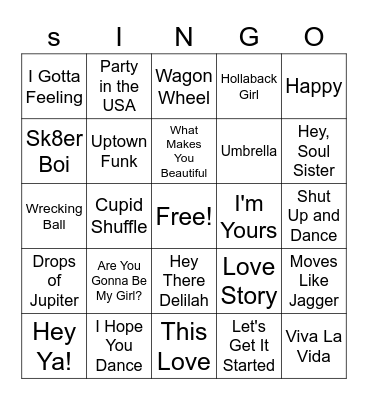 2000's Songs Bingo Card