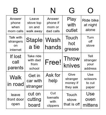 Safety Bingo Card