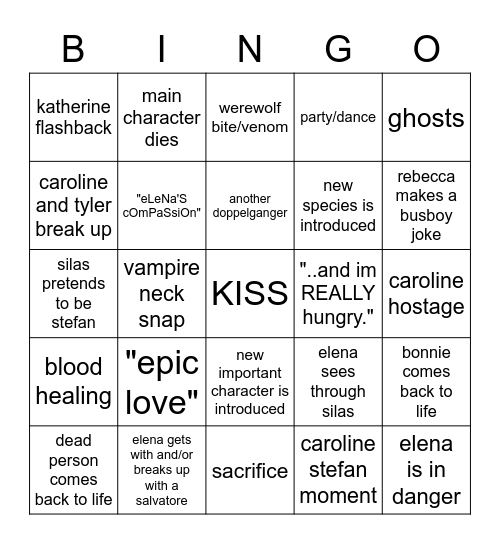 Vampire Diaries Bingo Card