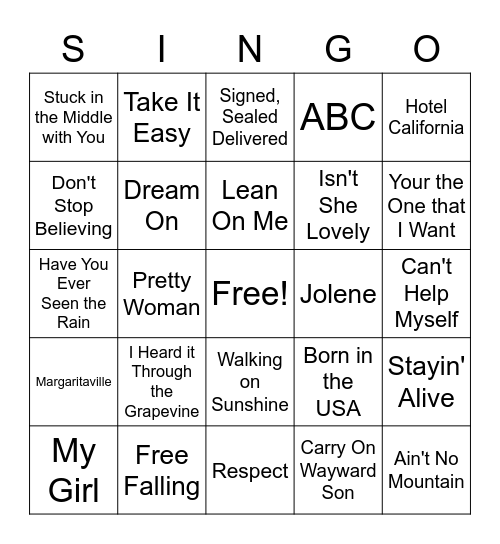 Oldies Bingo Card