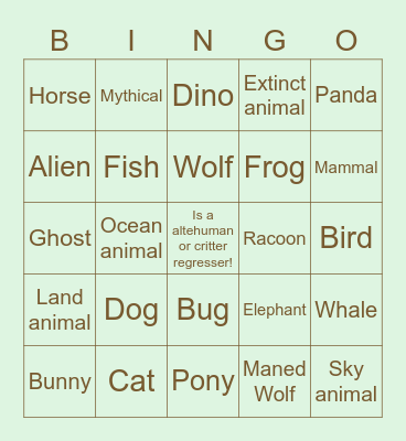 Alterhuman/Regresser Bingo Card